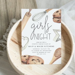 Süße Aquarell-Frauen-Nacht-aus-Bäckerei-Klasse Einladung