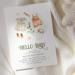 Süße Aquarell-Hello-Baby-Mädchen-Baby-Party Einladung