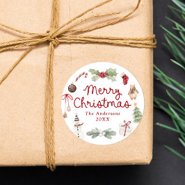 Süße Aquarell-Illustrationen Frohe Weihnachten Runder Aufkleber