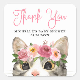 Süße Aquarell-Kätzchen-Mädchen-Baby-Party Quadratischer Aufkleber
