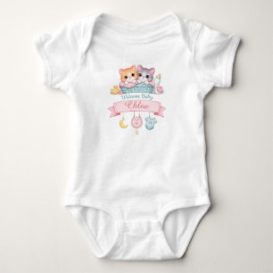 Süße Aquarell-Kätzchen Willkommen Baby Benutzerdef Strampler
