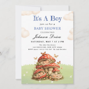 Süße Aquarell-Pilz-Baby- Boy-Shower Einladung