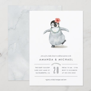 Süße Aquarell-Pinguin-Babyparty Einladung