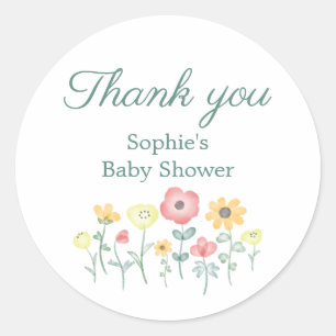 Süße Aquarell-Wildblumen-Baby-Shower Danke  Runder Aufkleber