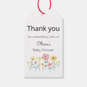 Süße Aquarell-Wildblumen Danke Baby Shower Geschenkanhänger