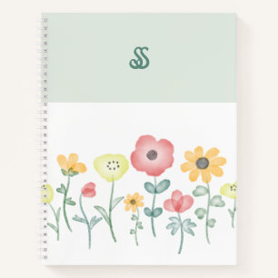 Süße Aquarell-Wildblumen mit Monogramm-Notizbuch Notizbuch