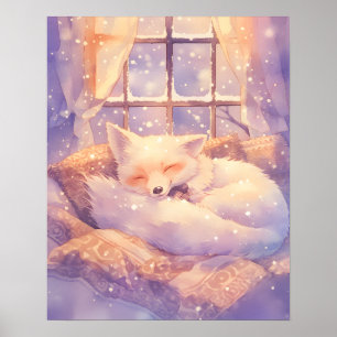 Süße Arktischer Fuchs Schlafende Kinderzimmer Wand Poster
