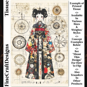 Süße asiatische Clockpunk-Puppe in Kimono CK6 Deco Seidenpapier