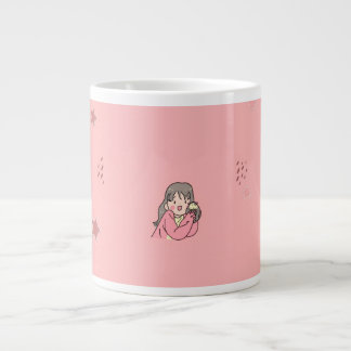Süße Ästhetik-Mädchen-Illustration Rosa Kaffeetass Jumbo-Tasse