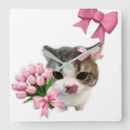 Süße ästhetische Katze mit rosa Schleifen Wanduhr