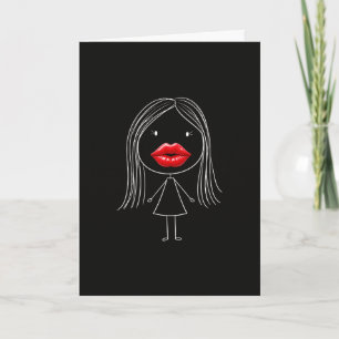 Süße ästhetische rote Lippen Stick Figure Mädchen Karte