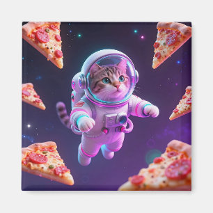 Süße Astronauten-Katze schwebt Pizza Weltraum-Aben Magnet