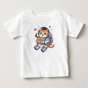Süße Astronauten-Katze trinkt Kaffee im Weltraum K Baby T-shirt