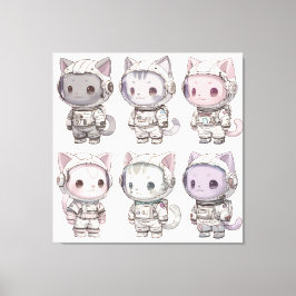 Süße Astronauten-Katzen-Crew – Kawaii Weltraumkatz Leinwanddruck