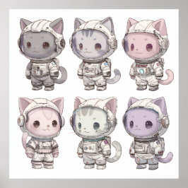 Süße Astronauten-Katzen-Crew – Kawaii Weltraumkatz Poster