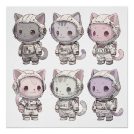 Süße Astronauten-Katzen-Crew – Kawaii Weltraumkatz Poster