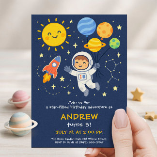 Süße Astronauten-Kinder-Geburtstagskarte Einladung