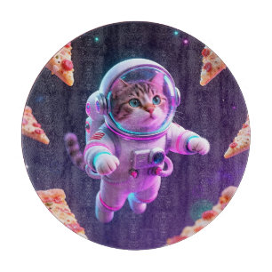 Süße Astronautenkatze schwebende Pizza Weltraum-Ab Schneidebrett