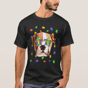 Süße Autismus-Englisch-Bulldogge-Hund-Puzzle-Sonne T-Shirt