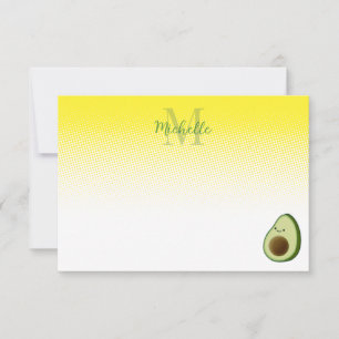 Süße Avocado-Zeichnung Personalisiertes Monogramm Mitteilungskarte