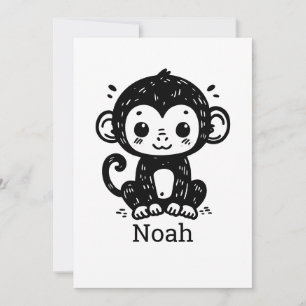 Süße Baby-Affen-Zeichnung - Kawaii-Nursery-Kunst Einladung