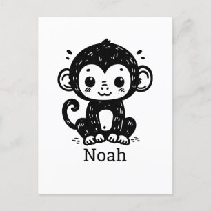 Süße Baby-Affen-Zeichnung - Kawaii-Nursery-Kunst Postkarte