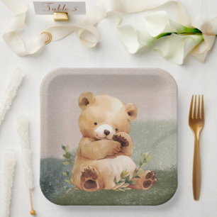 Süsse Baby Bear Watercolor Babydusche Pappteller