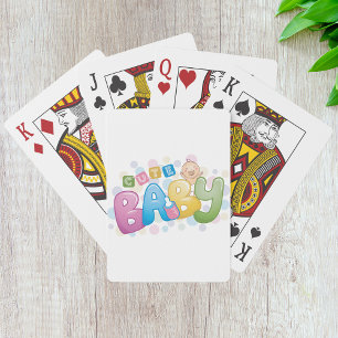 Süße Baby-Buchstaben-Typografie in bunten Blasen Spielkarten