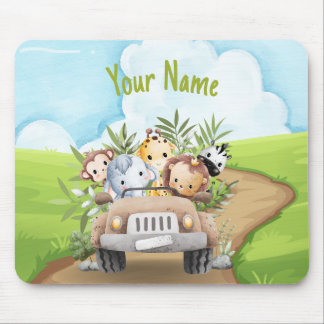 Süße Baby-Dschungeltiere Safari-LKW Personalisiert Mousepad