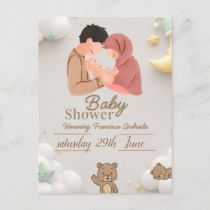 Süße Baby-Einladung für Paare mit Teddy Postkarte