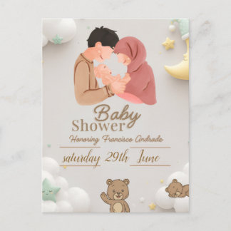 Süße Baby-Einladung für Paare mit Teddy Postkarte