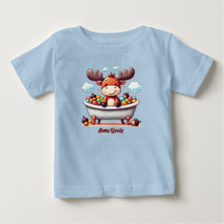 Süße Baby-Elch-Badezeit-Cartoon-Illustration Baby T-shirt