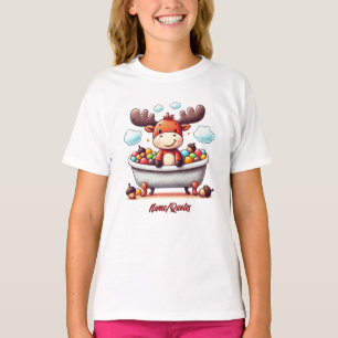 Süße Baby-Elch-Badezeit-Cartoon-Illustration T-Shirt