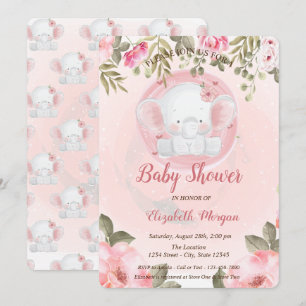 Süße Baby-Elefanten-Blumen-Baby-Party-Einladung Einladung