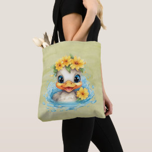 Süße Baby-Ente Entenküken Spaß Tiere Blumen Tasche