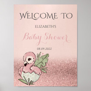 Süße Baby-Flamingo-Roségold-Glitter-Babyparty  Poster