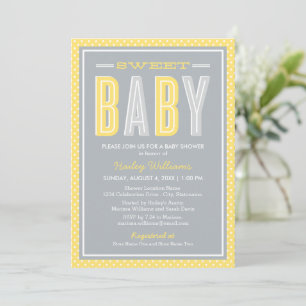 Süße Baby-Gelb-Graue-Fette-Schrift-Baby-Party Einladung