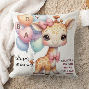 Süße Baby-Giraffe mit Ballons Baby Shower Kissen