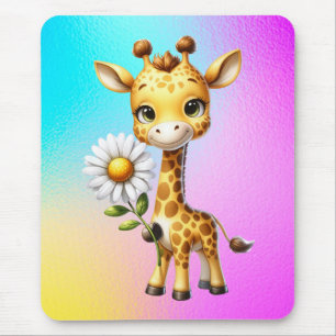 Süße Baby-Giraffe mit Gänseblümchen-88681 Mousepad