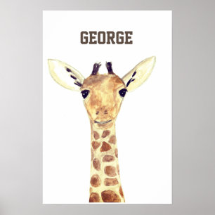 Süße Baby-Giraffe-Tiere Wasserfarbe Dschungel Post Poster