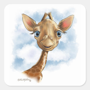 Süße Baby-Giraffen-Zeichentrick Quadratischer Aufkleber