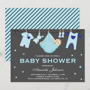 Süße Baby-Jungen-Kleiderleine-Baby-Shower-Einladun Einladung