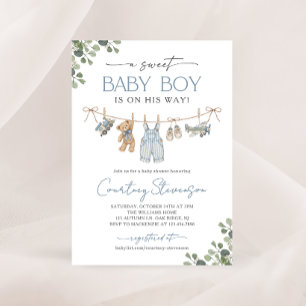 Süße Baby-Jungen-Kleiderleine Boho-Baby-Party Einladung