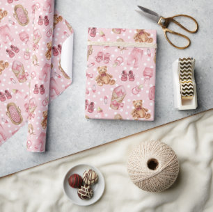 Süße Baby-Mädchen-Baby-Party-Teddybären-Kleidung Geschenkpapier