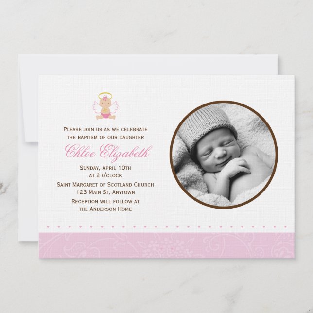 Süße Baby-Mädchen-Foto-Taufe Einladung (Vorderseite)