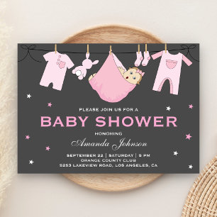 Süße Baby-Mädchen-Kleiderleine-Baby-Shower-Einladu Einladung