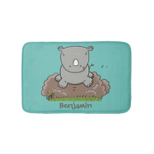 Süße Baby-Nashorn-Cartoon-Illustration Badematte