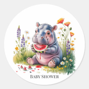 Süße Baby-Nilpferd-Wassermelone-Baby-Party Runder Aufkleber