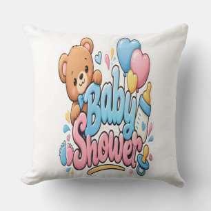 Süße Baby-Party-Aufkleber-Gestaltung mit Teddybär Kissen