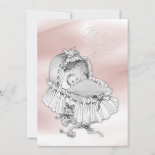 Süße Baby-Party für ein Mädchen in Rosa und Grau Einladung
